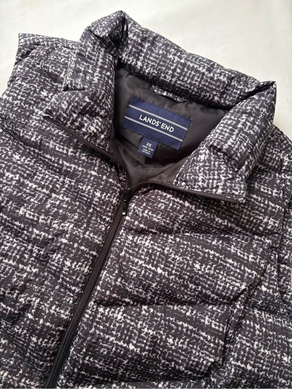 Lands End Tweed Pattern Down Puffer Vest Women’s Plus Size 2X 20W-22W Full Zip
